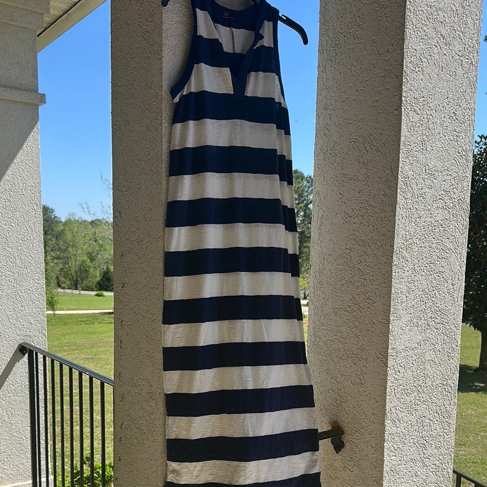 Navy and White Striped Maxi Dress